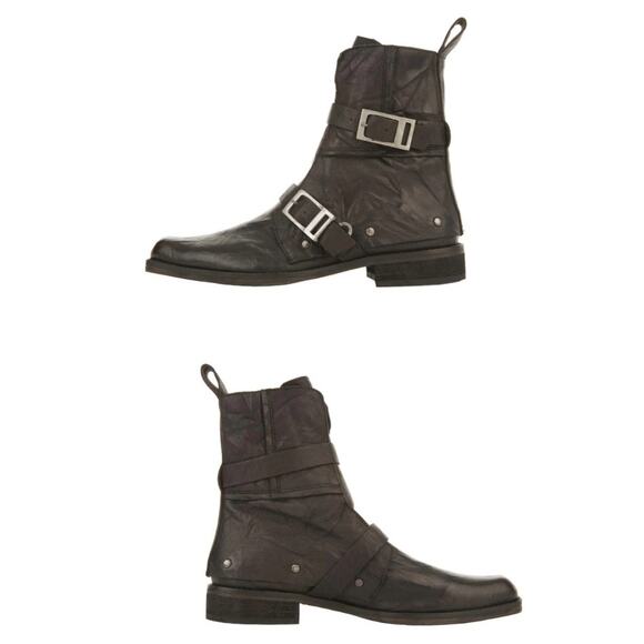 Free People Outsider Moto Boots US 8.5/EU 39 Brown/Black Leather Women Boho - Picture 1 of 10